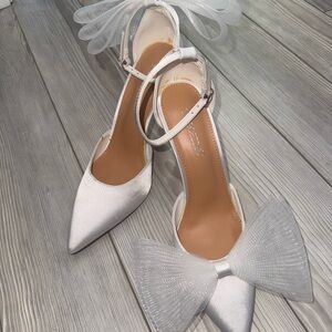 Elegant White Satin Heels with Bow by [Brand]